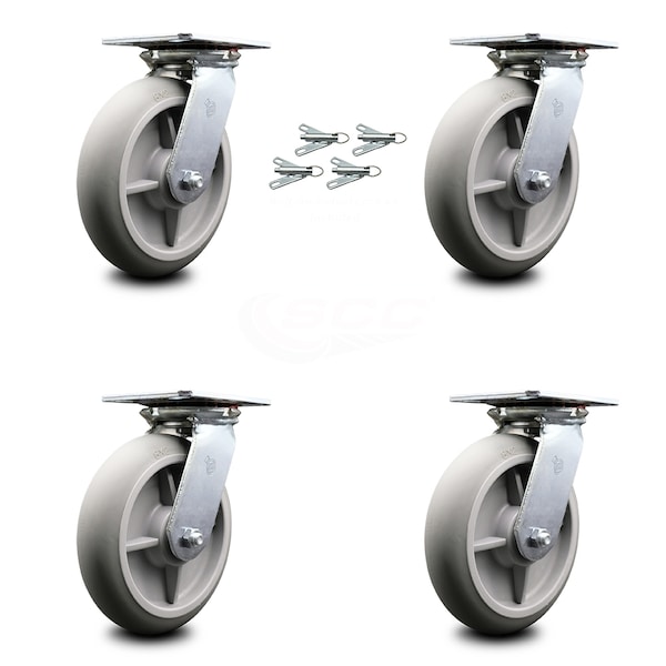 8 Inch Thermoplastic Rubber Caster Set with Roller Bearings and Swivel Locks SCC